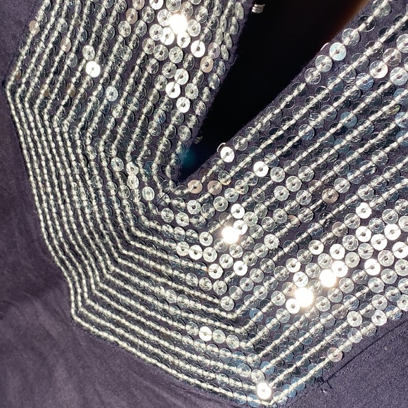 TORY BURCH - top: l/s navy 3/4 slv w silver sequin accents on neck & cuffs - 10 - Picture 13 of 16